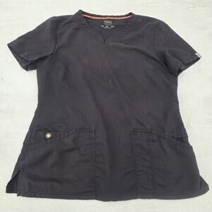 Code Happy Scrub Top Womens M Black Pocket Nurse Medical